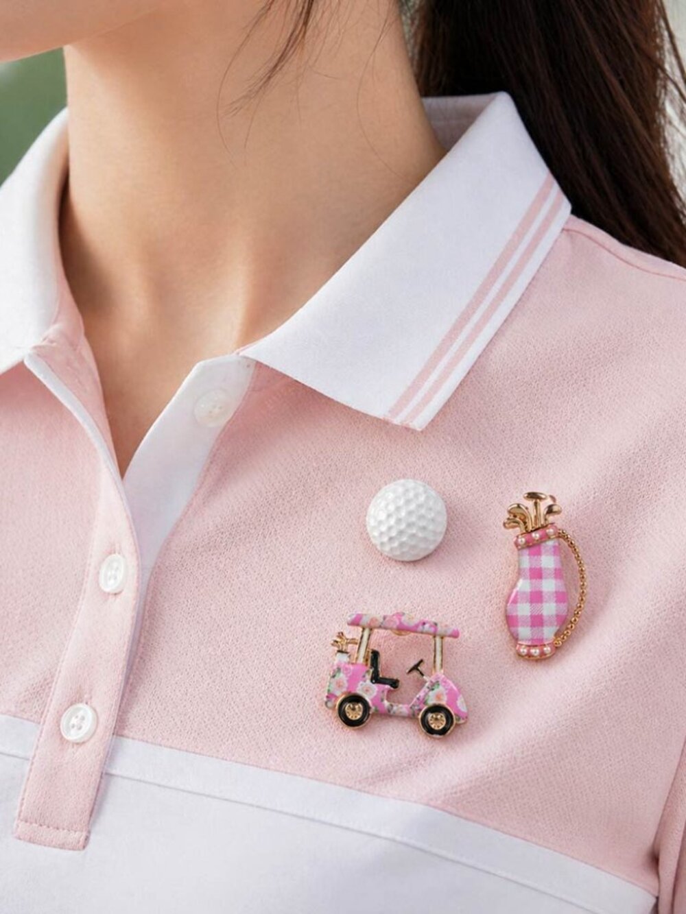 Set of 3 Gold Theme Preppy Pink Blue Green Patterned Brooches Pins NEW NWT